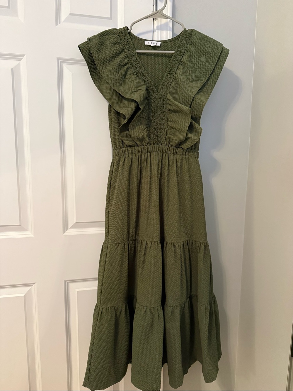 THML Olive Green Ruffle Tiered Maxi Dress